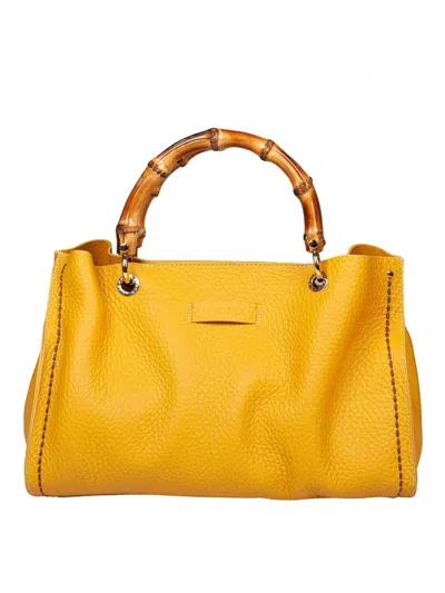 Visonà Leather Shopping Bag In Yellow