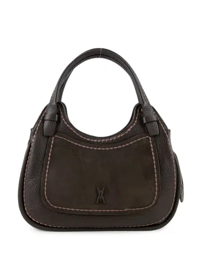 Visonà Luna Grainy-leather Suede-panelled Tote Bag In Black