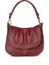 Visonà Medium Sella Pleated Suede-trimmed Shoulder Bag In Red