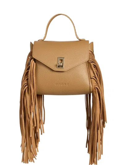 Visonà Mini Quercia Fringed Top-handle Bag In Brown