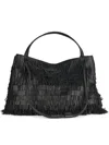 Visonà Fringe-edges Leather Tote Bag In Black
