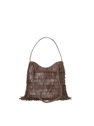 Visonà Nappa Layered Fringe Brown Handbag
