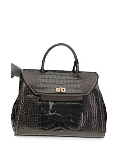 Visonà Ornella Croc-effect Tote Bag In Brown