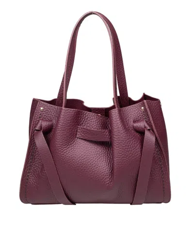 Visonà Visona' Sicily Leather Shopping Bag In The Small Size In Red