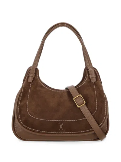 Visonà Suede Contrast-stitching Shoulder Bag In Blue