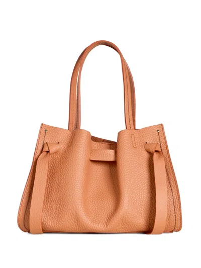 Visonà Vittoria Blush Pebbled Knotted Tote Bag In Orange