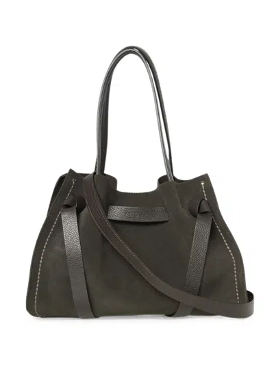 Visonà Vittoria Suede Contrast-stitch Tote Bag In Green