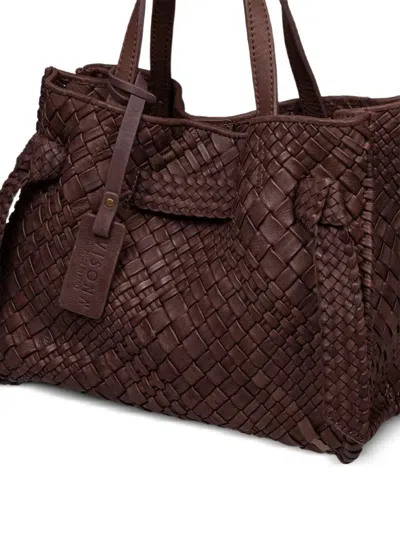Visonà Vittoria Woven Leather Tote Bag In Burgundy