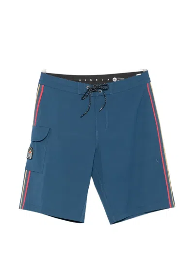Vissla Long Sets Side-stripe Swim Shorts In Blue