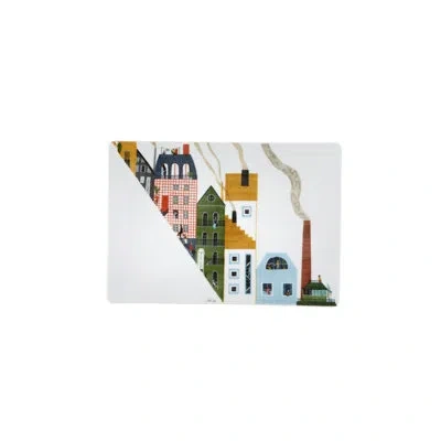 Vista Alegre 2i - Ilustradores Internacionais Porcelain Rectangle Contemporary Decorative Plate In Gray/pink/gree In Gray,pink,green