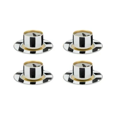 Vista Alegre 4 Piece Teacup & Saucer Set In Black;white;gold