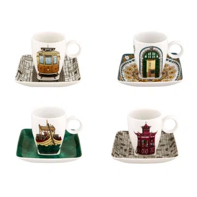 Vista Alegre Alma De Porto 4 Piece Coffee Mug And Saucer Set In Multi