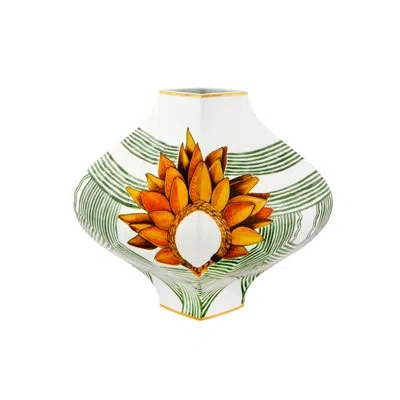 Vista Alegre Amazōnia Green/orange 11.81" Porcelain Table Vase In Black;brown;green;gold