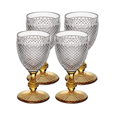 Vista Alegre Bicos Bicolor Goblet With Amber Stem, Set Of 4 In Transparent