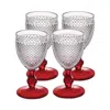 Vista Alegre Bicos Bicolor Goblet With Red Stem, Set Of 4
