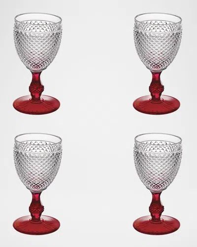 Vista Alegre Bicos Bicolor Goblet With Red Stem, Set Of 4 In Muti