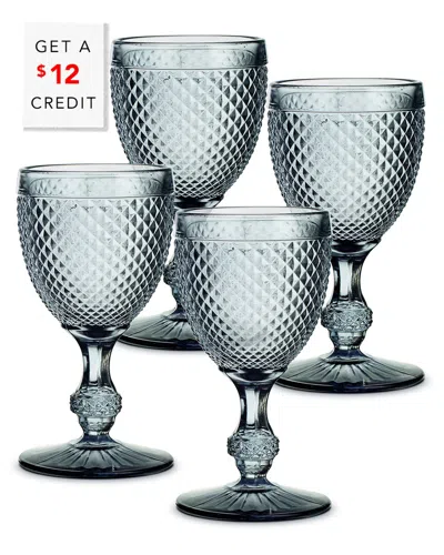 Vista Alegre Bicos Grey Water Goblets (set Of 4) With $12  Credit In Blue