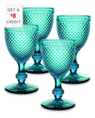 Vista Alegre Bicos Set Of 4 Blue Water Goblets With $8 Credit