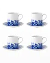 VISTA ALEGRE BLUE MING TEACUPS & SAUCERS, SET OF FOUR