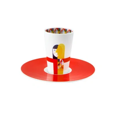 Vista Alegre Bode Inspiratório Coffee Cup And Saucer Iv In White;red;yellow