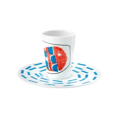 Vista Alegre Bode Inspiratório Coffee Cup And Saucer Xi In Blue;white;red