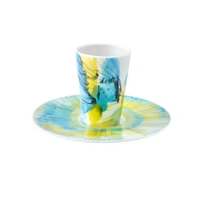 Vista Alegre Bode Inspiratório Coffee Cup And Saucer Xvi In Blue;white;yellow