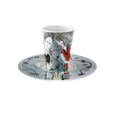 Vista Alegre Bode Inspiratório Coffee Cup And Saucer Xvii In White;gray;red