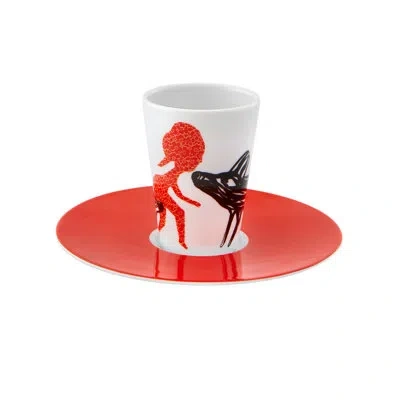 Vista Alegre Bode Inspiratório Coffee Cup And Saucer Xviii In Black;white;red
