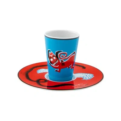 Vista Alegre Bode Inspiratório Coffee Cup And Saucer Xxxix In Blue;white;red