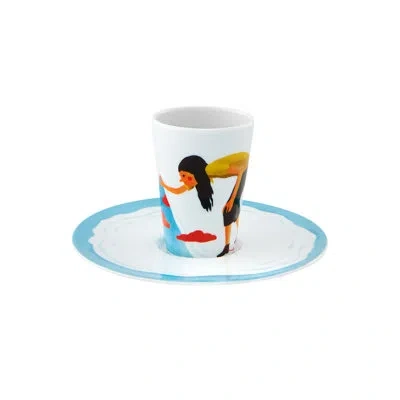 Vista Alegre Bode Inspiratório Coffee Cup And Saucer Xxxvi In Blue;white;yellow