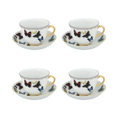 Vista Alegre Butterfly Parade Tea Cup And Saucer In Black;white;gold