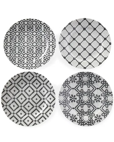 Vista Alegre Calcada Portuguese Dessert Plates, Set Of 4 In White/black