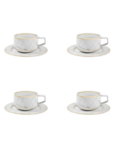 Vista Alegre Carrara Teacups And Saucers, Set Of Four In Black