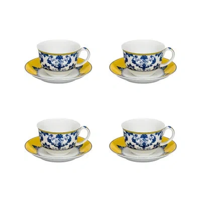 Vista Alegre Castelo Branco Teacup & Saucer In Blue;white