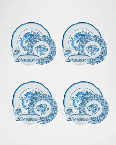 Vista Alegre Coralina Blue 16-piece Dinnerware Set, Service For 4 In White/blue