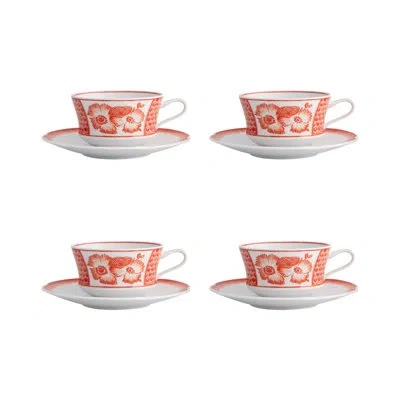 Vista Alegre Coralina Teacup & Saucer In White;orange