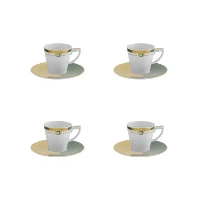 Vista Alegre Emerald Espresso Cup And Saucer In White;green;gold