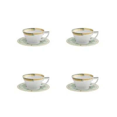 Vista Alegre Emerald Porcelain Teacup And Saucer In Gold;green;white