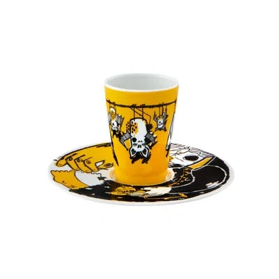 Vista Alegre Espresso Cup And Saucer 43 In Black;yellow