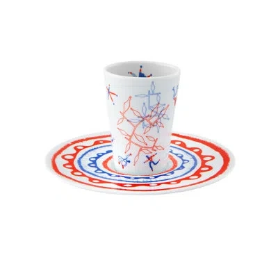 Vista Alegre Espresso Cup And Saucer 45 In Blue;white;red