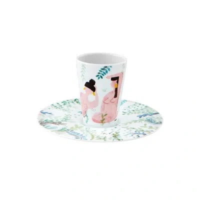 Vista Alegre Espresso Cup And Saucer 6 In Blue;green;pink