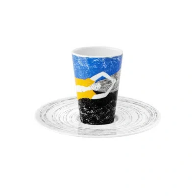 Vista Alegre Espresso Cup And Saucer 7 In Blue;black;gray;yellow