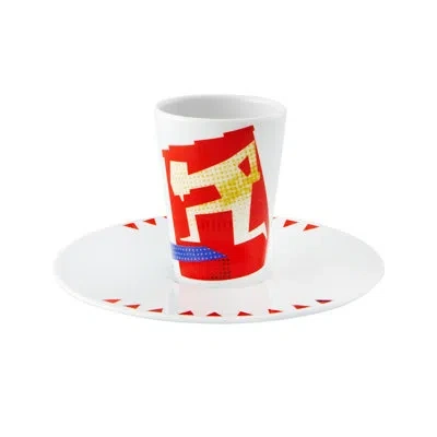 Vista Alegre Espresso Cup And Saucer 9 In White;red;purple