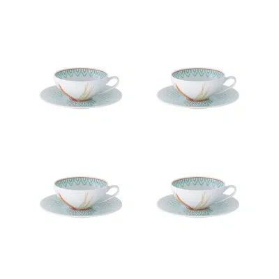 Vista Alegre Fiji Teacup & Saucer In White;green;yellow;orange