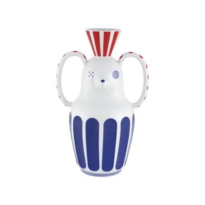 Vista Alegre Folkifunki White/blue/red 12.72" Porcelain Table Vase In Blue;white;red
