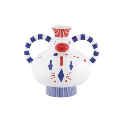 Vista Alegre Folkifunki White/blue/red 8.66" Porcelain Table Vase In Blue;white;red