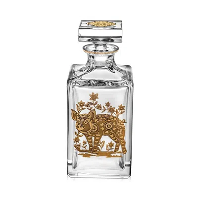 Vista Alegre Golden Whisky Decanter With Gold Pig In Transparent