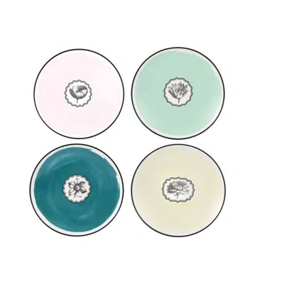 Vista Alegre Herbariae 4 Piece 9.1" Dessert Plate Set In Green;yellow;pink