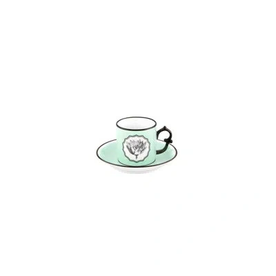 Vista Alegre Herbariae 8 Piece Coffee Mug And Saucer Set In Black;white;green