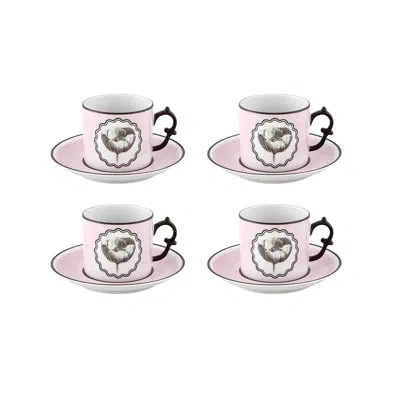 Vista Alegre Herbariae 8 Piece Teacup And Saucer Set In Black;white;pink